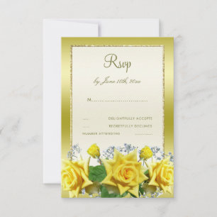 Gelbe Rosen & Gold Glitter Geburtstag RSVP Karte
