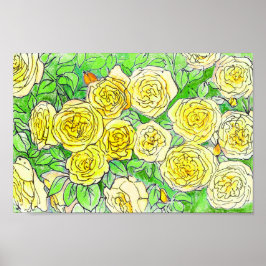 Gelbe Rosen, Grüne Blätter Rose Garten Blumenmuseu Poster
