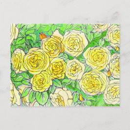 Gelbe Rosen, Grüne Blätter Rose Garten Blumenmuseu Postkarte