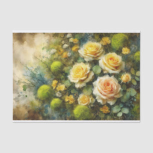 Gelbe Rosen Grüner Moos Impressionistische Decoupa Seidenpapier