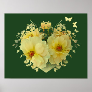 Gelbe Rosen Herz auf grünem Poster