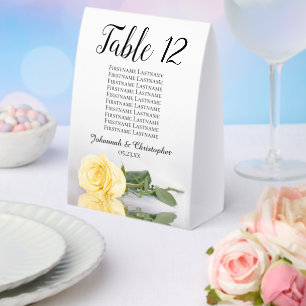 Gelbe Rosen-Hochzeitstisch-Nummern-Sitzplan Tischaufsteller