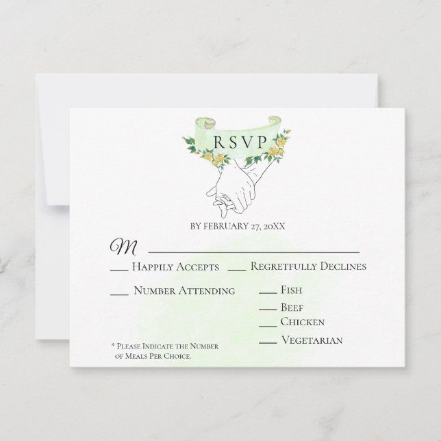 *~* Gelbe Rosen-Holding-Hände Hochzeit RSVP Karte (Vorderseite)