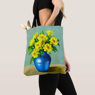 Gelbe Rosen in Blauer Vase Boho Kunst Tasche