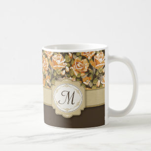 Gelbe Rosen in Braun mit Monogramm Kaffeetasse