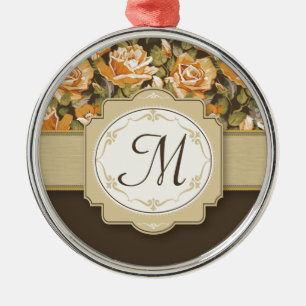 Gelbe Rosen in Braun mit Monogramm Ornament Aus Metall