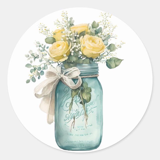 Gelbe Rosen in einem Jar Stickers (Vorderseite)