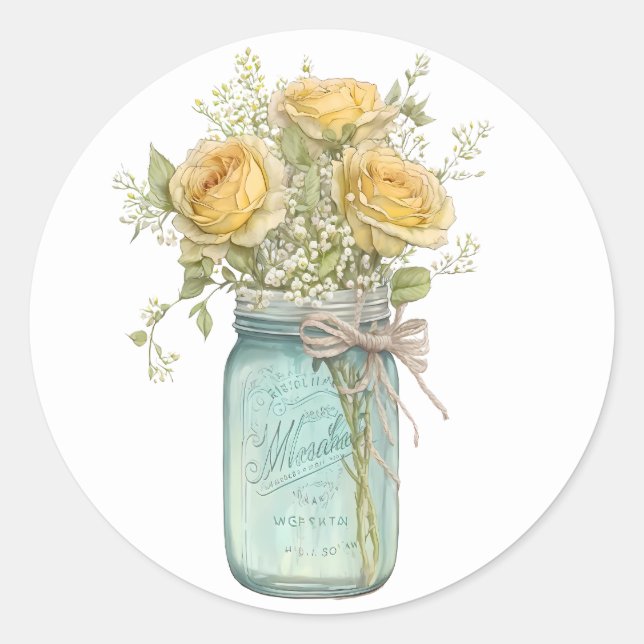Gelbe Rosen in einem Jar Stickers (Vorderseite)