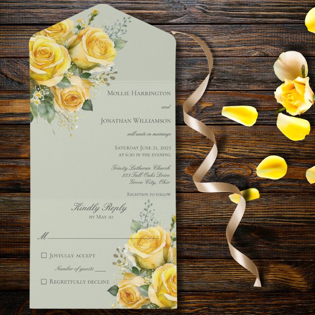 Gelbe Rosen in einer Hochzeit All In One Einladung (Also available with QR code. )