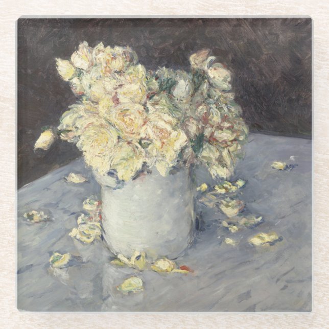 Gelbe Rosen in einer Vase von Caillebott Impressio Glasuntersetzer (Vorderseite)