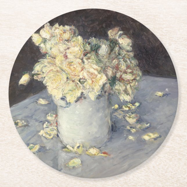 Gelbe Rosen in einer Vase von Caillebott Impressio Runder Pappuntersetzer (Vorderseite)