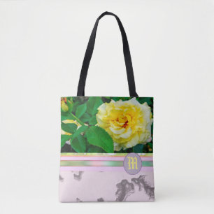 Gelbe Rosen-lila Marmormonogramm TASCHEN-TASCHE Tasche