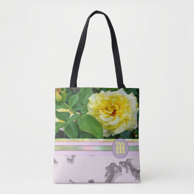 Gelbe Rosen-lila Marmormonogramm TASCHEN-TASCHE Tasche (Vorderseite)