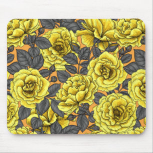 Gelbe Rosen mit grauen Blätter auf Orange Mousepad