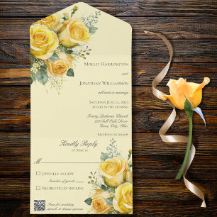Gelbe Rosen QR-Code All-in-One Hochzeitseinladung All In One Einladung