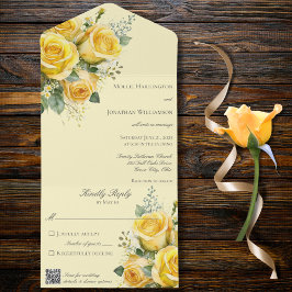 Gelbe Rosen QR Code Alles in einem Hochzeitladen All In One Einladung