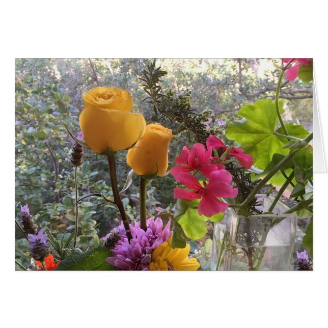 Gelbe Rosen u. LavendelSprigs KARTE (Vorderseite (Horizontal))