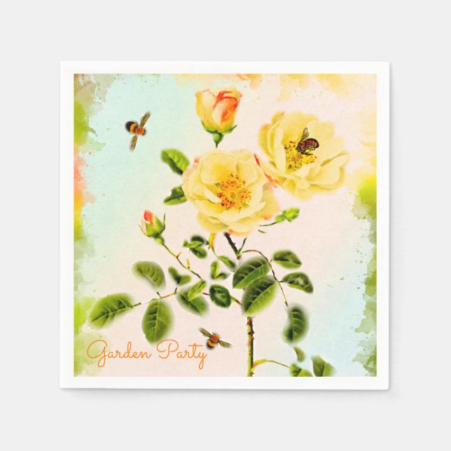 Gelbe Rosen und Bienengarten Party Serviette (Vorderseite)