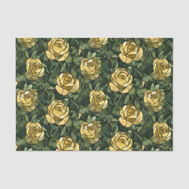 Gelbe Rosen und grüner gestanzter Glass Seidenpapier (Vorderseite)