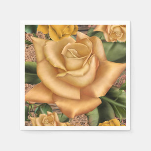 Gelbe Rosen und rustikales Brautparty aus Holz Serviette