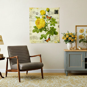 Gelbe Rosen und Schmetterling Wandteppich