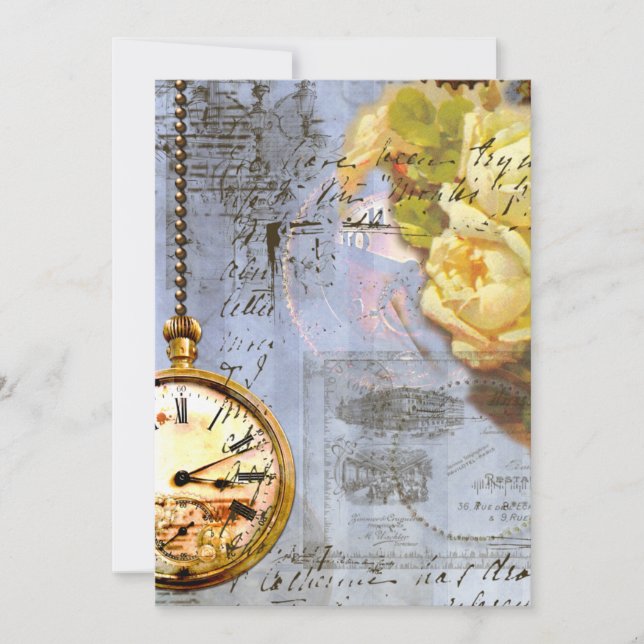 Gelbe Rosen und Steampunk Einladung (Vorderseite)