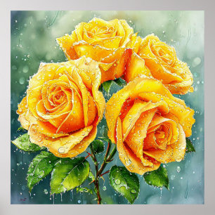 🌼 Gelbe Rosen Wandkunst für helle Wohnraumdekorat Poster