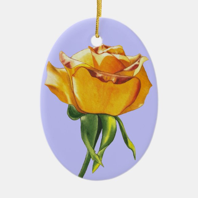Gelbe Rosen-Weihnachtsverzierung Keramikornament (Vorne)
