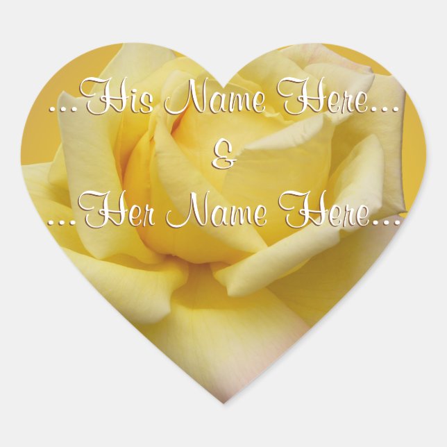 Gelbe Rosenaufkleber Romantische Rose Hochzeitstic Herz-Aufkleber (Vorderseite)