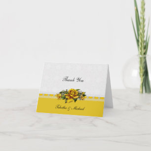 Gelbe Rosenbänder Spitze Hochzeit Danke Karte