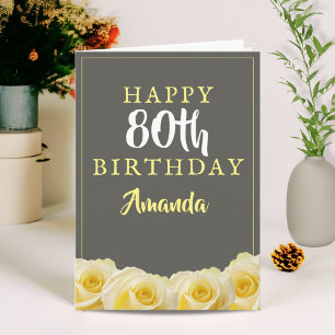 Gelbe Rosenblume Floral 80. Geburtstag Karte