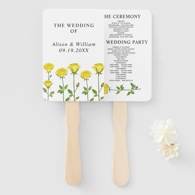 Gelbe Rosenblüten Blume Hochzeitsprogramm im Frühj Fächer (Vorne und Hinten)
