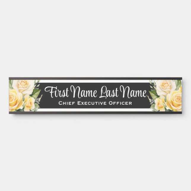 Gelbe Rosenflorale Büroschilder Name Plate Türschild (Vorderseite )