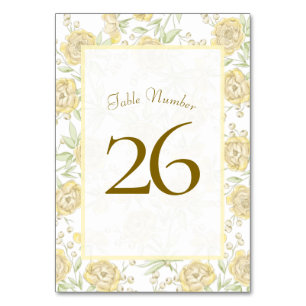 Gelbe Rosenhochzeit Tischnummer