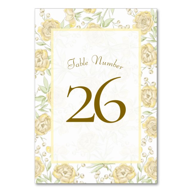 Gelbe Rosenhochzeit Tischnummer (Rückseite)