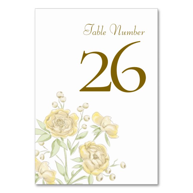 Gelbe Rosenhochzeit Tischnummer (Vorderseite)