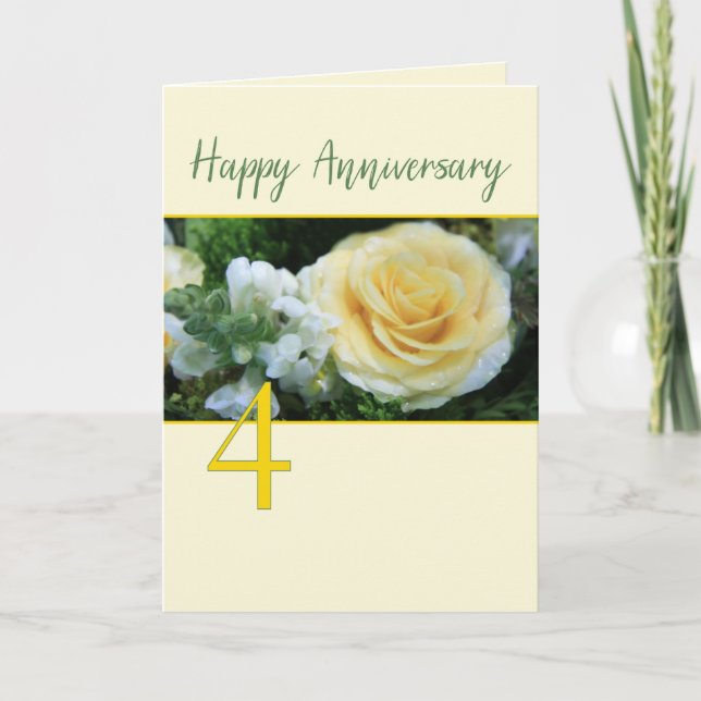 Gelbe Rosenkarte zum 4. Hochzeitstag Karte (Vorderseite)