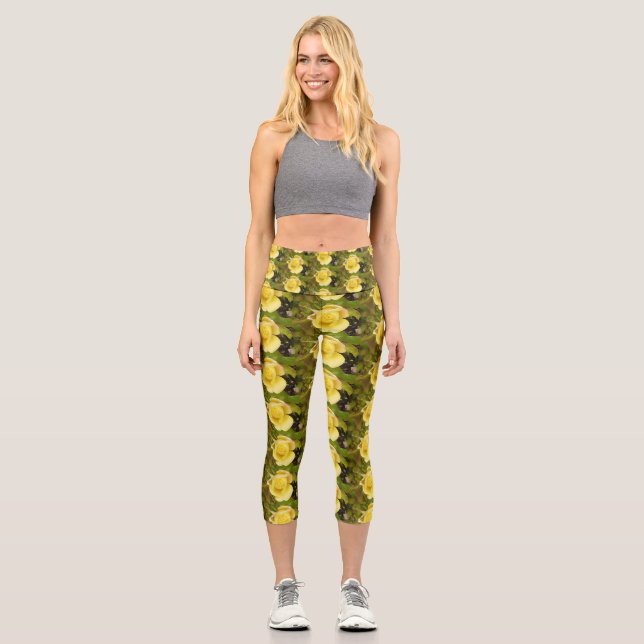 Gelbe Rosenknospe Hochwaisted Capris (Vorderseite)