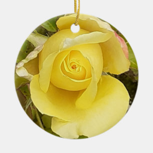 Gelbe Rosenknospe Keramik Ornament