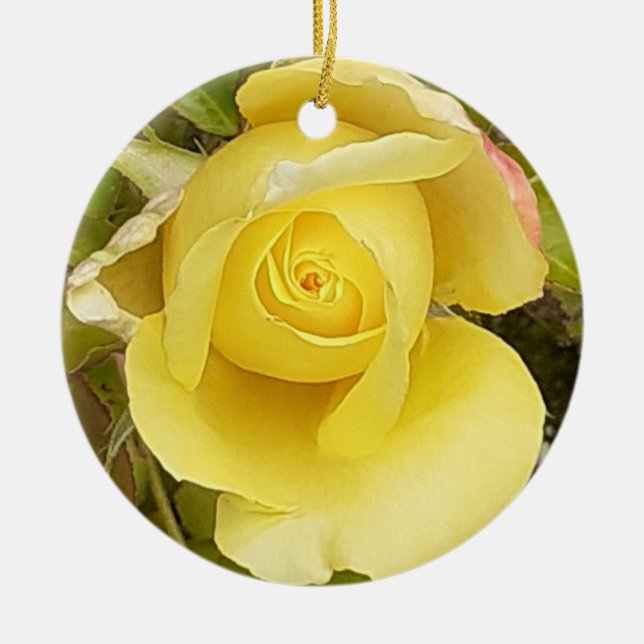 Gelbe Rosenknospe Keramik Ornament (Vorne)