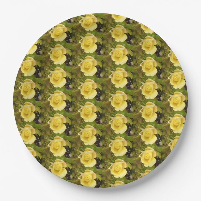 Gelbe Rosenknospe-Papierplatte Pappteller (Vorderseite)