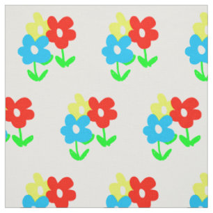 Gelbe rote blaue Blumen des Frühlinges auf weiße Stoff