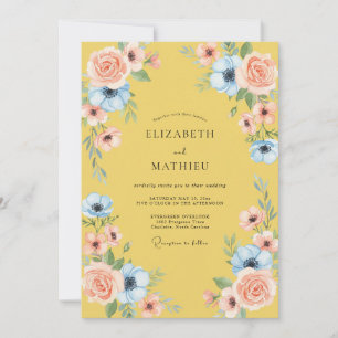 Gelbe Röte Blumenhochzeit Einladung