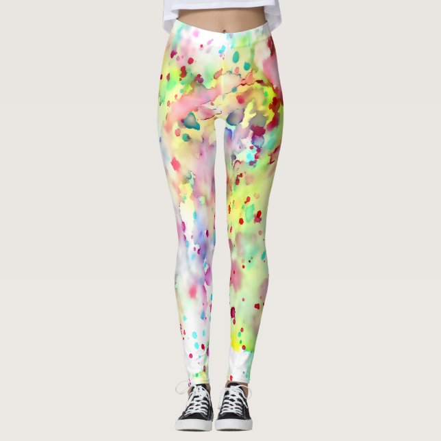 Gelbe, rote, Lila und rosafarbene Spritzer Leggings (Vorderseite)