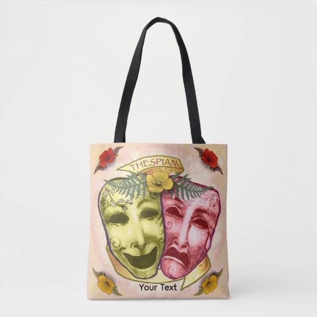 Gelbe rote Schauspielermasken Tasche (Vorderseite)