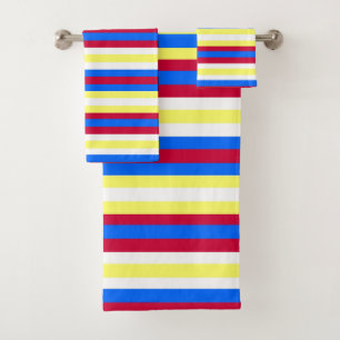 Gelbe, rote, weiße und blaue Streifen Badhandtuch Set