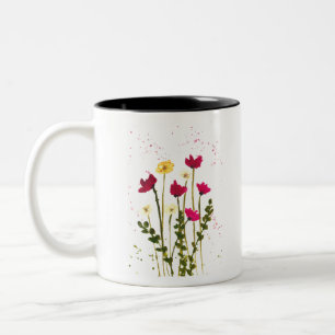 Gelbe rote Wildblumen Blumen Aquarell rustikal Zweifarbige Tasse