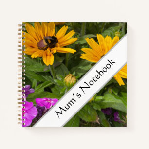 Gelbe Rudbeckia-Blume Rosa Phlox und Biene Notizbuch