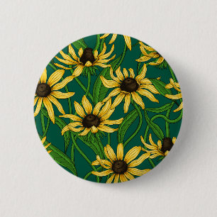Gelbe Rudbekie auf dunkelgrün Button