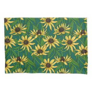 Gelbe Rudbekie auf dunkelgrün Kissenbezug